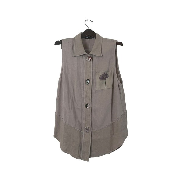 Phyllis Maxx Vintage Women's Gray Button‎ Down Sleeveless Collared Comfort Top - Picture 1 of 11